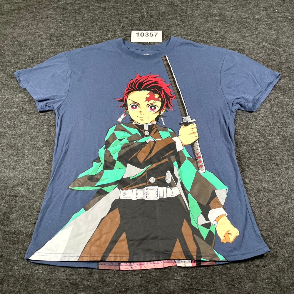 Demon Slayer T Shirt Mens Large Blue Tanjiro Nezuko Anime Graphic Print Cotton